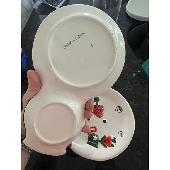 Set of 4 Snowman plates w 2 snowmen coffee mugs Christmas festive holiday - Picture 5 of 8